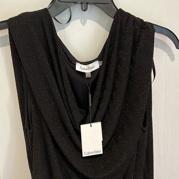New Calvin Klein Sleeveless cowl neck top with metallic herringbone pattern - Picture 2 of 8